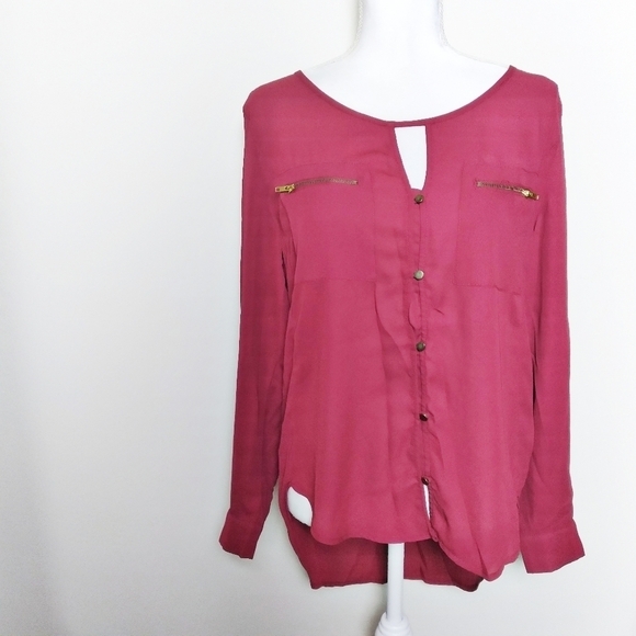 Vintage 90s Red Button Down Shirt with High-Low Hem Medium - Picture 1 of 9